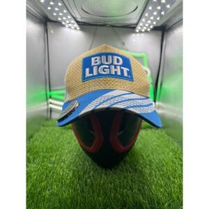 Vintage Bud Light Mesh Trucker Snapback Hat Blue Yellow Weave Bottle cap Opener